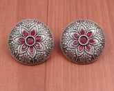 Oxidized Silver Floral Round Studs | Sarichka