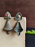 Elegant Oxidized Silver Dangler Earrings with Kundan | Sarichka
