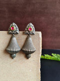 Elegant Oxidized Silver Dangler Earrings with Kundan | Sarichka