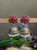 Stone Studded Oxidised Pearl Jhumka | Sarichka