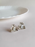 Textured Floral Pearl Accent Silver Studs | AMOLA