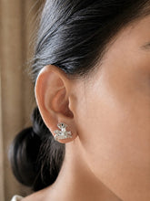 Textured Floral Pearl Accent Silver Studs | AMOLA