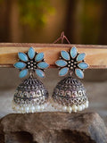 Oxidised German Silver Party Wear Pearl Jhumkas for Elegant Look | Sarichka