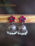 German Silver High-Quality Pearl Floral Jhumka Earrings Ethnic Wear | Sarichka