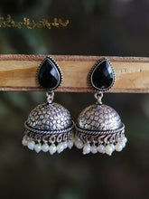 German Silver Oxidised Pan Pearl Jhumka Earrings for Tradition | Sarichka