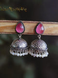 German Silver Oxidised Pan Pearl Jhumka Earrings for Tradition | Sarichka