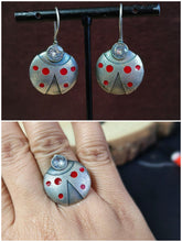 Unique Enamel Hook Earring and Ring with Stone | Sarichka