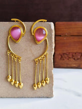 Golden Handmade Long Dangler Earrings with Monalisa Stone | Sarichka
