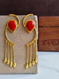 Golden Handmade Long Dangler Earrings with Monalisa Stone | Sarichka