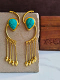Golden Handmade Long Dangler Earrings with Monalisa Stone | Sarichka