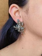 Antique Silver Radhe Krishna Spiritual Stud Earrings – Divine Style | Sarichka