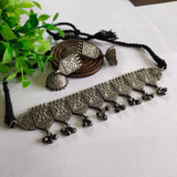 Antique Silver Look Alike Choker Set with Jhumkas | Sarichka Fashion