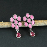 Oxidized Silver Oval Gemstone Stud Earrings | Sarichka