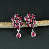 Oxidized Silver Oval Gemstone Stud Earrings | Sarichka