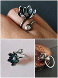 Kamal Phool Oxidized Adjustable Statement Ring | AMOLA