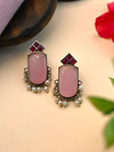 German Silver Monalisa Stud Earrings with Pearl Drops Elegance | Sarichka