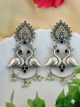 Antique Silver-Plated Peacock Dangler Earrings with Intricate Design | Sarichka