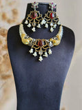 Dual-Tone Gemstone Hasli Necklace Set | Sarichka