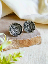Elegant Oxidised Silver Round Stud Earrings | Sarichka