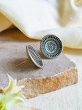 Elegant Oxidised Silver Round Stud Earrings | Sarichka