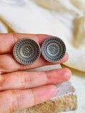 Elegant Oxidised Silver Round Stud Earrings | Sarichka