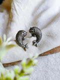 Graceful Silver Oxidised Fish Stud Earrings | Sarichka