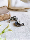 Graceful Silver Oxidised Fish Stud Earrings | Sarichka