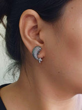Graceful Silver Oxidised Fish Stud Earrings | Sarichka