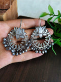 Antique Lotus Floral Oxidised Hook Earrings | Sarichka Fashion
