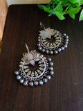 Antique Lotus Floral Oxidised Hook Earrings | AMOLA