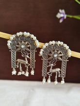 Oxidized Deer Antique Pearl Earrings | Sarichka Fashion
