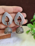 Silver Oxidised Motif Design Jhumka Earrings | Sarichka