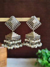 Silver Oxidised Pearl Drop Jhumka Earrings | Sarichka