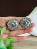 Oxidised Silver Floral Round Stud Earrings | Sarichka