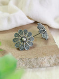 Elegant Silver Oxidised Floral Stud Earrings | Sarichka