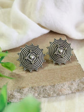 Silver Plated Round Oxidised Stud Earrings for Women | Sarichka