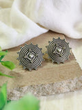 Silver Plated Round Oxidised Stud Earrings for Women | Sarichka
