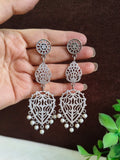 Silver Replica Navratri Pearl Drop Earrings | Sarichka
