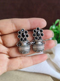 Oxidized Silver Pot Stud Earrings with Stones | Sarichka