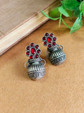 Oxidized Silver Pot Stud Earrings with Stones | Sarichka