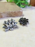 Antique Silver Oxidised Lotus Stud Earrings | Sarichka