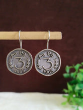 Antique Silver Oxidised 3 Pesa Coin Hook Earrings | Sarichka