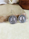 Antique Oxidised One Rupee Coin Hook Earrings | Sarichka