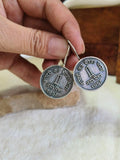 Antique Oxidised One Rupee Coin Hook Earrings | Sarichka