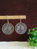 Antique Oxidised One Rupee Coin Hook Earrings | Sarichka