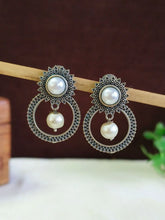 Oxidised Silver Replica Stud Earrings with Pearls Drops | Sarichka