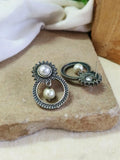Oxidised Silver Replica Stud Earrings with Pearls Drops | Sarichka