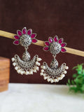 Antique Silver Oxidised Gemstone Dangler Earrings | Sarichka