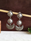 Silver Oxidised Half Moon Pear Drop Earrings | Sarichka