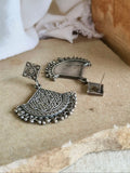 Oxidised Square Motif Silver Plated Dangler Earrings | Sarichka